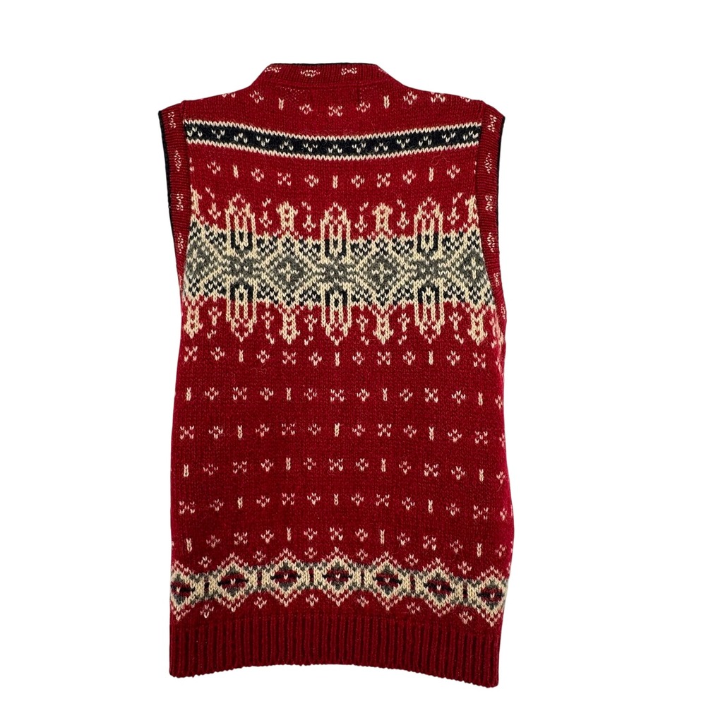 VTG L.L. Bean Sweater Vest Fair Isle Nordic Wool Blend Button Front USA Women S - Picture 2 of 7